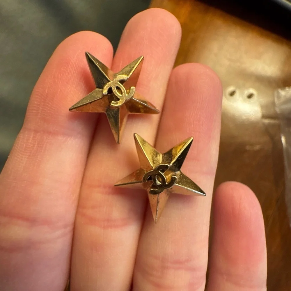Authentic Chanel Gold CC Star Earrings